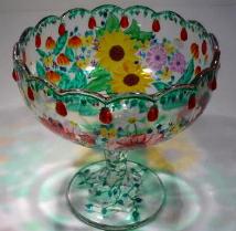 Glass Bowl with hand painted molded accents