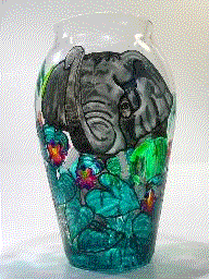 Animated GIF Image of an Elephant, Handpainted on a Crystal Vase