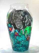 Elephant, Handpainted on a Glass Vase