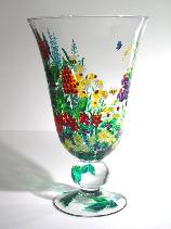 A Flower Garden, Thumbnail Image of garden flowers Handpainted on a Crystal Vase