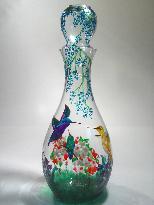 Humming Birds, Handpainted on a Glass Decanter