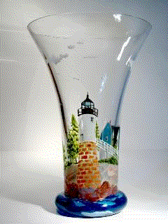 Animated Gif Image of Dolphins Handpainted on a Crystal Vase