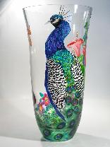 Peacock, Handpainted on Crystal