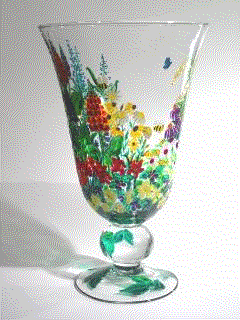 A Flower Garden, Animated GIF Image of Garden flowers Handpainted on a Crystal Vase